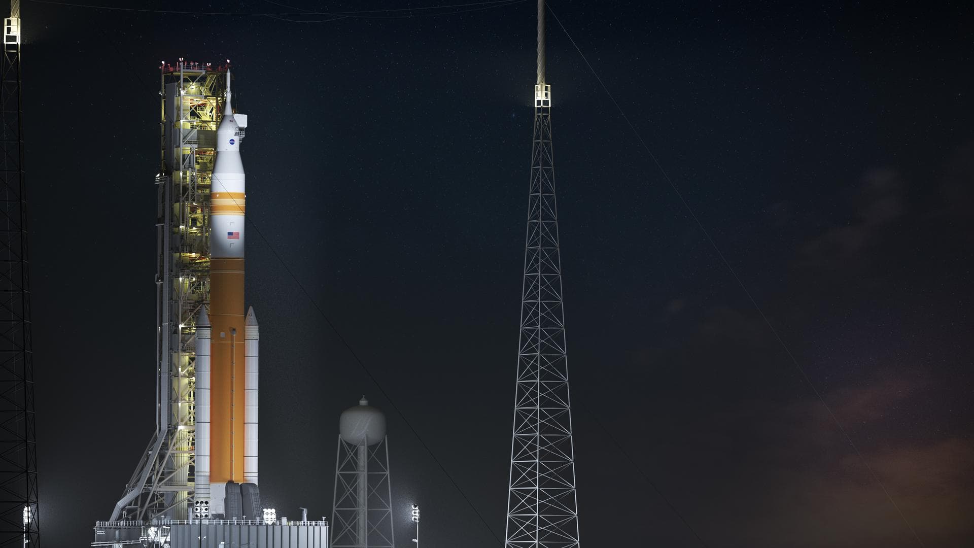 NASA’s Evolved SLS Block 1B Crew Rocket Night Scene